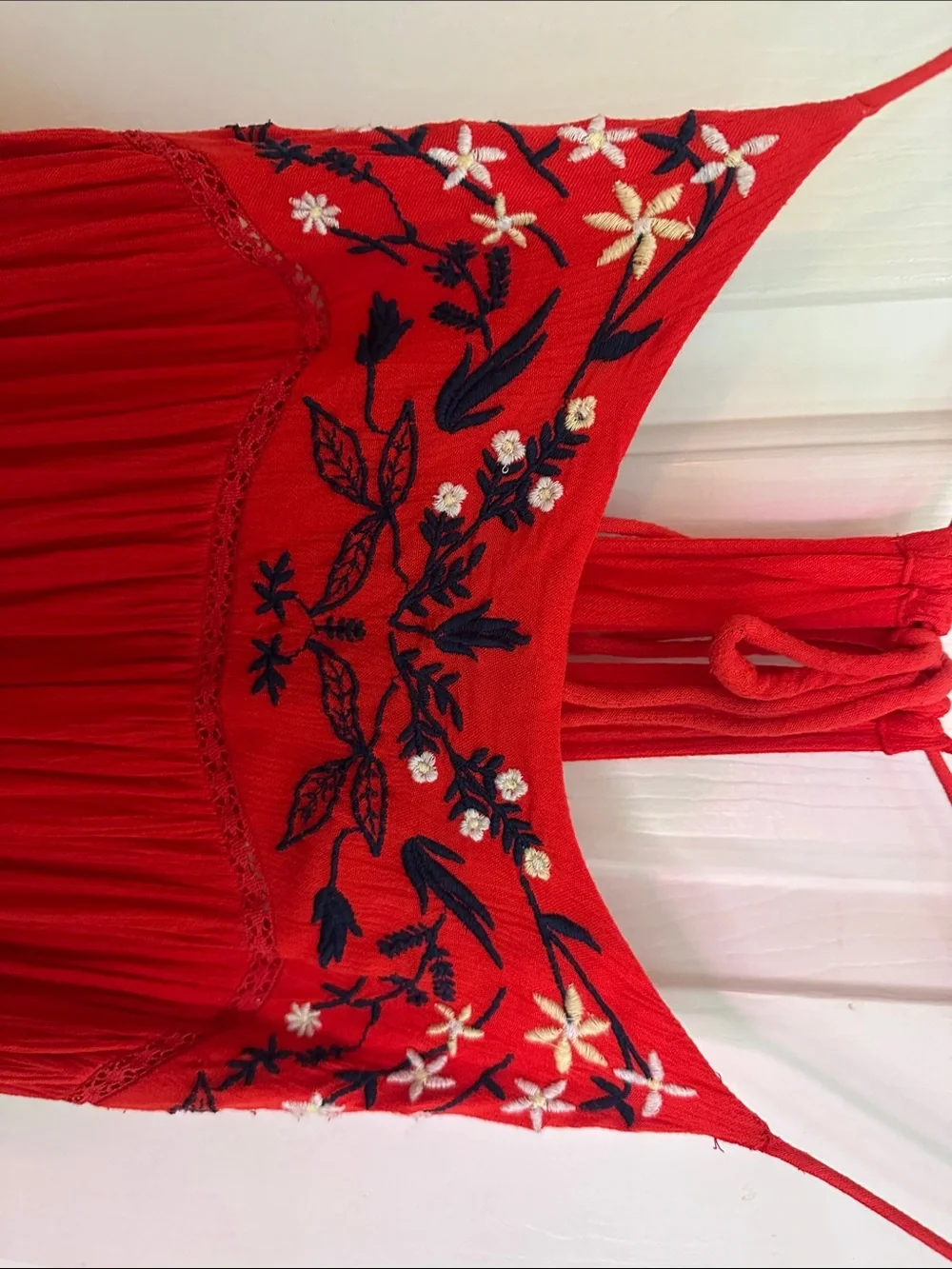 Abercrombie Small Red Embroidered Maxi Dress